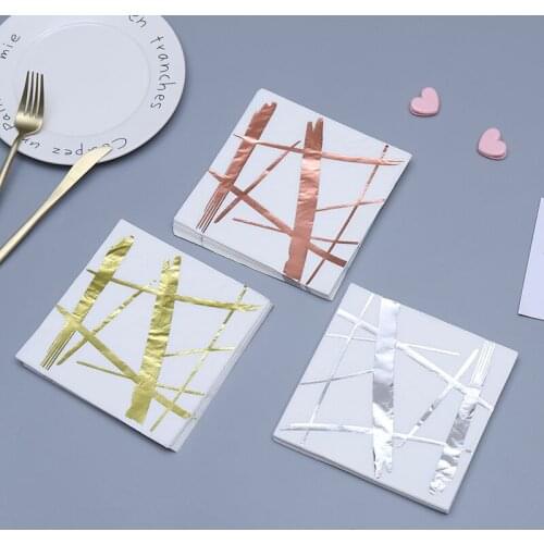 16pcs/pack Foil Rose Gold Silver Paper Napkins 33cm/25cm Birthday Valentine Paper Napkin For Baby Shower Wedding Party Supplies