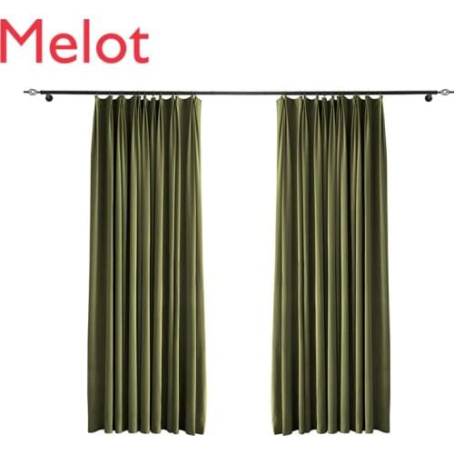 Living Room Home Curtain Nordic Simple Light Luxury Living Room Bedroom Versatile Solid Color Tea Green Velvet