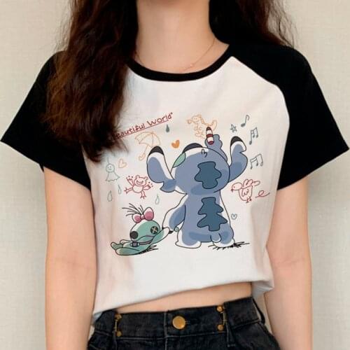Lilo Stitch Cute Anime Harajuku T Shirt Women Ohana Kawaii Funny Cartoon T-shirt Ullzang Graphic Tshirt Summer Top Tees Female