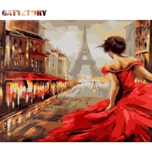 GATYZTORY Frame DIY Painting By Numbers Red Dress Woman Hand Painted Art Gift DIY Picture By Number Kits Home Decor