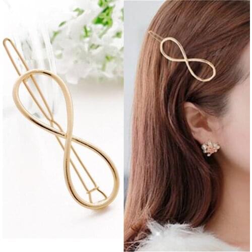 Hot Fashion Women Girls Gold Color Metal Infinity Hair Clips Alloy Number 8 Hairpins Holder Barrette Hair Accessories