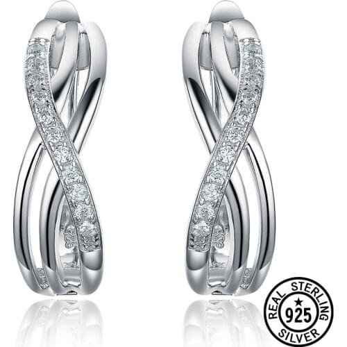 Infinity Earrings Micro Pave Clear Zircon Clip Earrings For Women Girls Lover 925 Sterling Silver Earrings Fine Jewelry