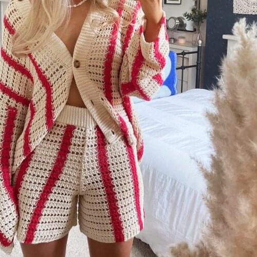 Striped Print Knitted Cardigans Button Casual Fashion Loose Cardigan 2021 Autumn Long Sleeve V Neck Oversized Women Cardigan
