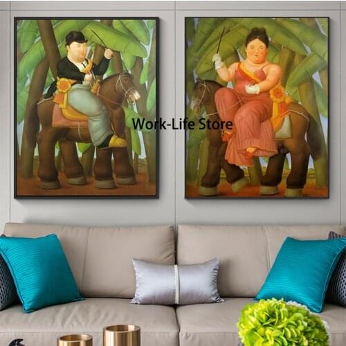 The President And First Lady Canvas Painting By Fernando Botero Posters and Prints Living Room Wall Art Mural Picture Decoration