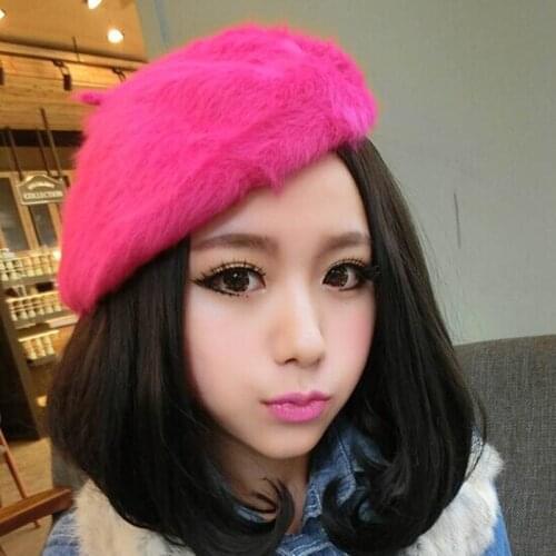 Classic Rabbit Fur Beret Hats Female Girls Fashion Fall Winter Warm Knitted Princess Hat for party