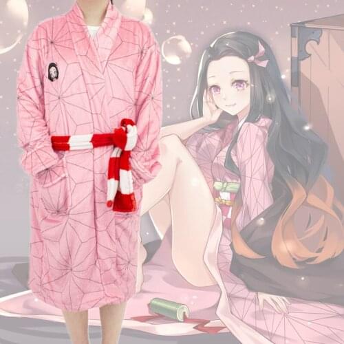 Demon Slayer Kamado Nezuko Cosplay Costume Adult Unisex Flannel Plush Kigurumi Pajamas Bathrobe