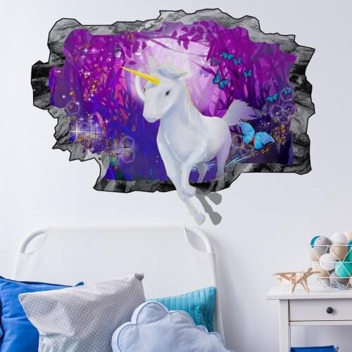 Creative 3D Vision Broken Unicorn Wall Stickers for Kids Room Bedroom Decoration Girls Room Nursery Mural Art Decals