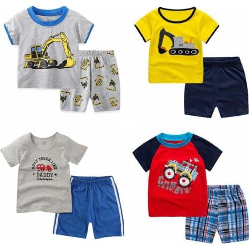 Summer Children Kids Pijamas Girls Pajamas Toddler Boys Pyjama Birthday New Short Sleeve Home Clothes Excavator Cartoon 2-7y