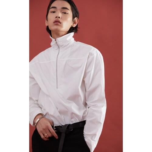 Mens shirt casual fashion youth half zipper long sleeve shirt Pullover personality loose large size top