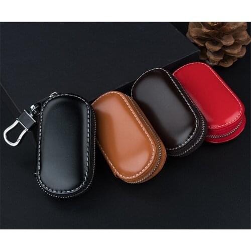 Men Key Holder Housekeeper Leather Car Key Wallets Keys Organizer Women Keychain Covers Zipper Key Case Bag Unisex Pouch Purse