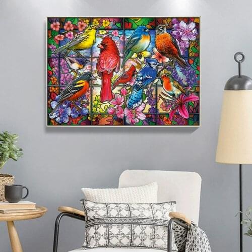 Diamond Painting Kit Stained Glass Bird Full Round Drill Picture Handicraft Embroidery Mosaic Cross Stitch Home Decor Gift