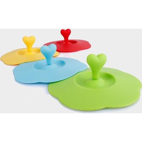 Food-grade Non-toxic Cup Cover Heart Handle Silicone Solid Color Anti-dust Heat Resistant Lid for Cups Mugs Drinkware Accessory