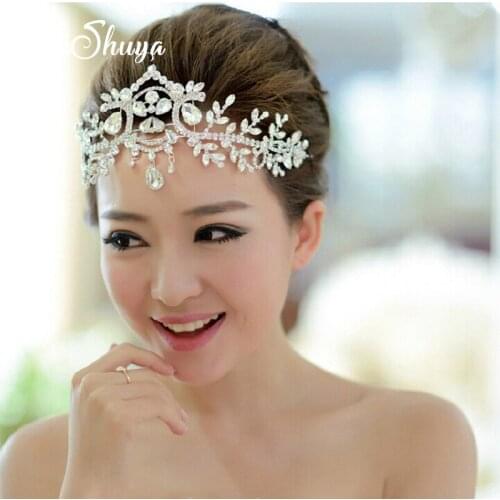 NiuShuya Bridal Hair Accessories Wedding Rhinestone Crystal Waterdrop Tiara Crown Headband Frontlet Bride Hairband Headpiece