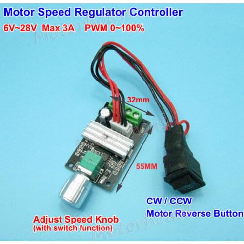 DC 6V~24V 9V 12V18V 3A PWM DC Motor Speed Controller CW CCW Reversible Switch
