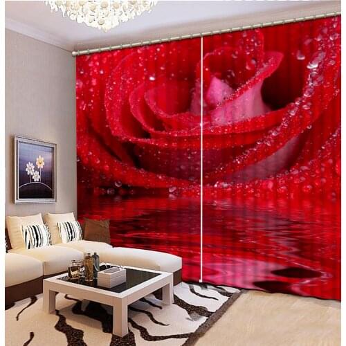 3D Curtain Luxury Blackout Window Curtain Living Room red curtains rose flower Blackout curtain