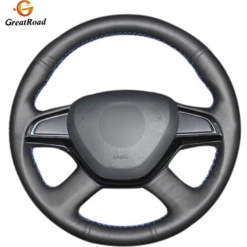 Hand-stitched DIY BlackGenuine leather Car Steering Wheel Cover for Skoda Citigo 2013 Fabia 2013 Rapid 2012-2013 Octavia