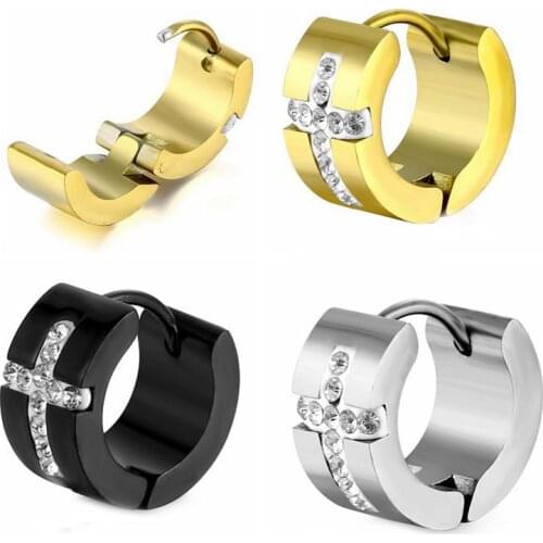 One Piece Piercing Earrings Surgical Steel Stainless 316L Helix Cartilage 18G Huggie Earrings For Men Punk Cross Hoop Earrings