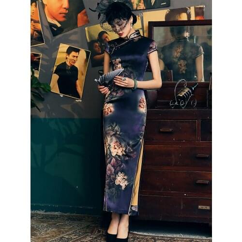 Silk Cheongsam Summer New Retro High-End Custom QiPao DressTraditional HighSlit SlimEnd Sexy Female Oriental Full Dress
