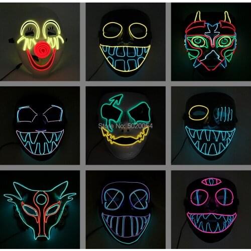 Scary Theme Masquerade Masque Mask Supplies Devil Cosplay EL Wire Mask Night Glowing Mask For Halloween Haunted House