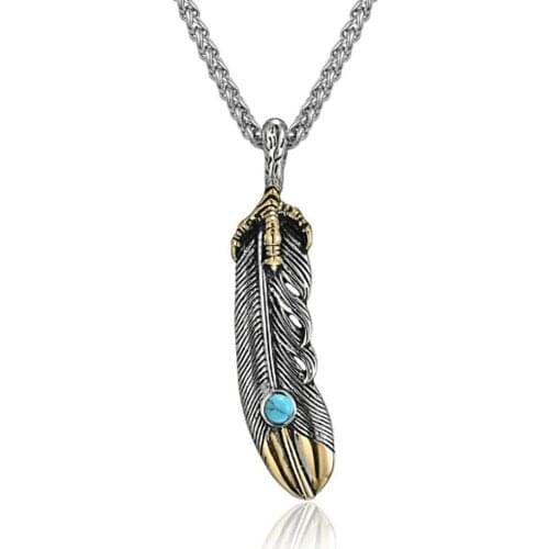 Stainless Steel Punk Rock Vintage Feather Wings Eagle Pendant Neckalce Jewelry Gift For Men Women with Chain