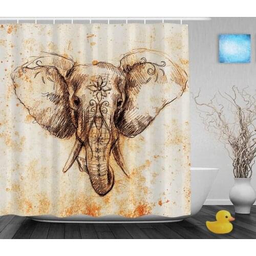 Vintage Style Elephant Elephant Decor Shower Cutains Animals Home Decor Bathroom Curtains Polyester Waterproof Fabric With Hooks