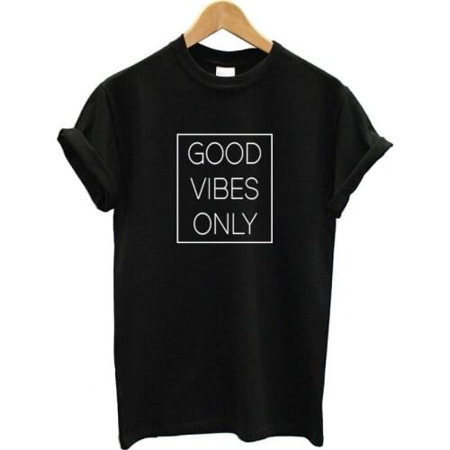 Fshion Funny Good Vibes Only Funny T-shirt Women Short Sleeve Round neck Summer plus size top tees t shrits for Ladies girls