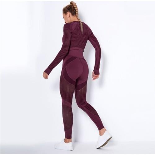 Women Workout Fitness Outfits Hollow Mesh Sports Sets Running Set High Waist Gym Sets Energy Seamless Yoga Suits New 2 Pcs Sets