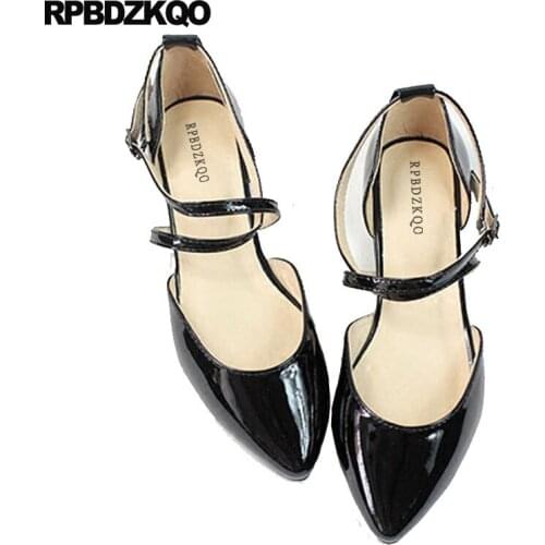 Large Size Designer Party Sandals Pointed Toe China 2018 Red Wine Patent Leather Women Dress Chinese Wedding Shoes Black Plus