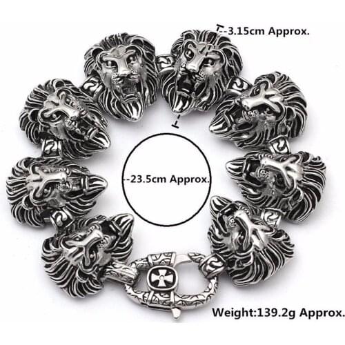 Womens Gothic Luxury Jewelry Stainless Steel Silvery Black Delicate Lion Head Shape Wholesale Wrist Bracelet Length: 23.5cm
