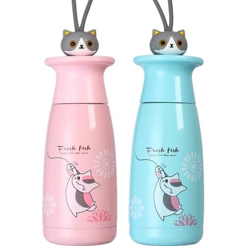 Women 304 Stainless Steel Thermos Mug Girls Water Bottle Cute Cat Kids Cartoon Portable Vacuum Flask Cup Gifts Custom Thermos