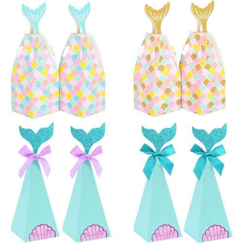 10Pcs Mermaid Tail Box Girls Birthday Little Mermaid Theme Party Kraft Paper Gift Boxes For Baby Shower Sea Party Decor Supplies