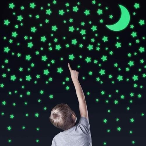 100Pcs/set 3cm 3D Star Luminous Wall Sticker Childrens Toy Star Luminous Bedroom Decoration Painting Sticker Home Fluoresc N2S6