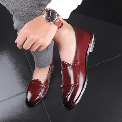 2020 Large Size 48 Men Loafers Classic Business Dress Shoes Fashion Retro Double Buckle Straps Men Shoes Men Leather Men Flats