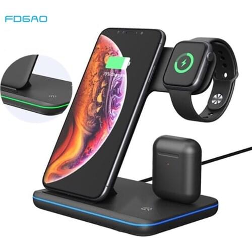 3 in 1 Fast Charging Station for AirPods Apple Watch 15W Qi Wireless Charger For iPhone 12 11 8 XS XR Samsung S21 Galaxy Note 20