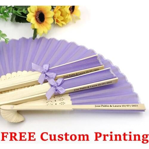 36PCS FREE Custom Printing Wedding Name&Date Hand Held Fan with Ribbon Bow Personalized Speical Party Gift 18 Colors Available