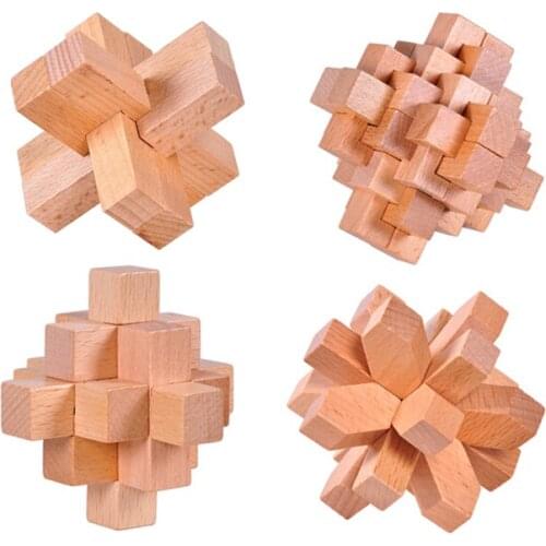 4PCS/LOT Classic 3D Wooden Brain Teaser Puzzle Burr Interlocking Puzzles for Adults