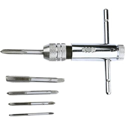 5Pcs/Set M3-8M 5-12 Die Ratchet Wrench Ratchet T Tap Wrench Holder Metric Imperial Thread Bolt Screw Tap Drill Bit