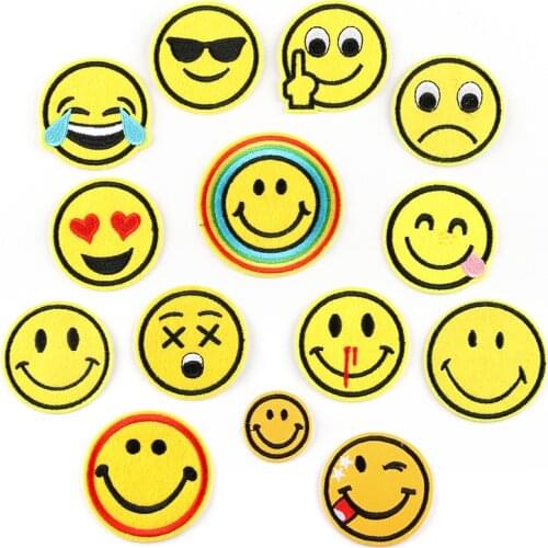 5pcs yellow cute expression smiling face clothing embroidery patch stickers ironing patch stickers clothes cartoon smile badges