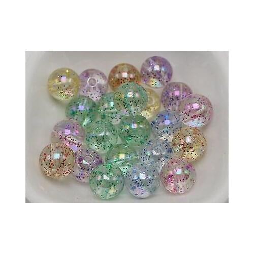 50 Mixed Transparent Color with Glitter inside Acrylic Smooth Round Beads 14mm