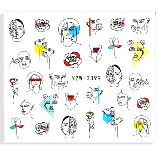 LCJ Abstract Face Nail Art Sticker Liners Animal Flowers Tattoo Sliders Water Transfer Leaf Manicure Decoration Wraps