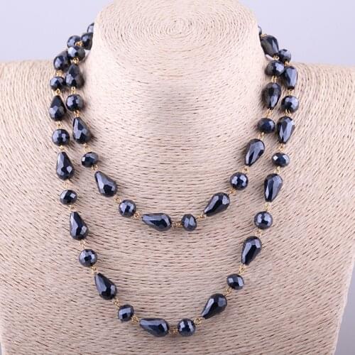 Free Shipping Bohemian Jewelry Fashion Black blue Faceted Glass Crystal Necklace