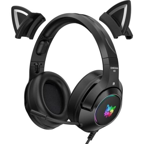 K9 Black Headphones Cat Ear Gaming Headphones Stereo RGB Luminous Headset Mobile Microphone Noise Headset Handfree MP3 Player