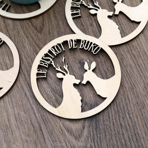 Custom 5mm Rustic couple Deer Drink coaster Wooden table, housewarming gift, Wood Coasters Cup Mat Placemats,wedding gift