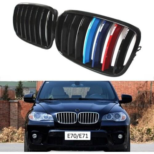 A Pair Gloss Black M Color Single Slat Kidney Grill Grille Front Bumper Grill For BMW E70 E71 E72 X5 X6 2007-2013 Racing Grill