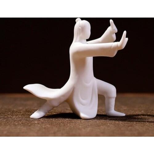 Pure White Ceramic Tai Chi Figurines Decoration Chinese Kung Fu puer Tea Pet Porcelain Teaware Ornaments Crafts Gift