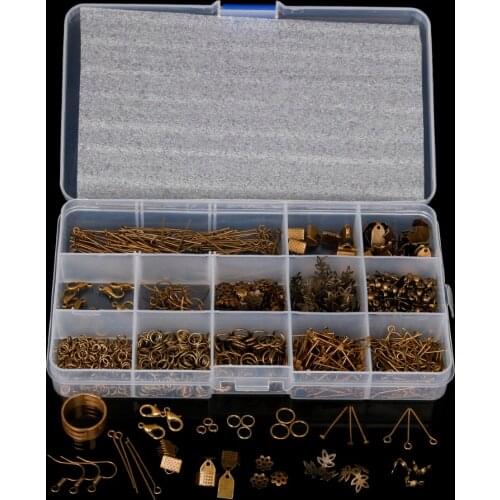 DIY Jewelry Findings Kit Bead Caps Earring Hook Lobster Clasp End Cap Jump Rings Crimp Beads Extension Chain for jewelry making