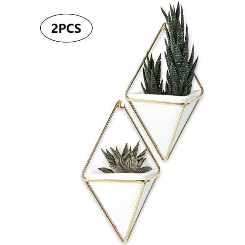 2PCS Creative Wall-mounted Flowerpot Wall Hanging Succulent Plant Pot Simple Container Iron Vases Ceramic Planter Home Deco