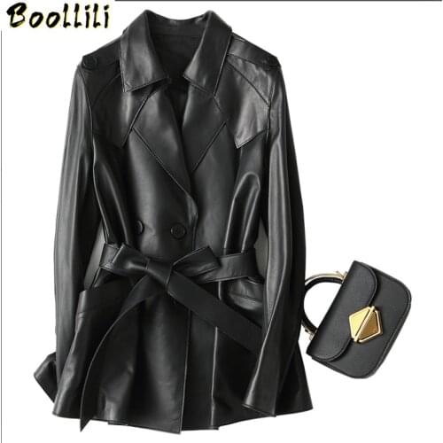 Boollili Real Leather Jacket Spring Autumn Jacket Women Sheepskin Coat Female Streetwear Long Windbreaker Chaqueta Mujer