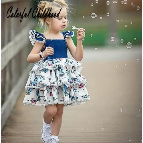 2018 Hot Style Girl Dress Baby Sleeveless Printed Dress Infant Fly Sleeve Cake Dress Cute Princess Floral Lace Dress Kid Clothes