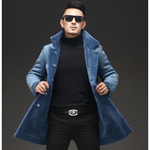 Sheep Shearling Fur Coat Winter Jacket Men Real Wool Coats Mens Double-side Wear Suede Jackets L18-7205 MY1457